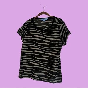 Simply Vera Vera Wang Funky Black Gray Wavy Stripe Short Sleeve Top Size XL